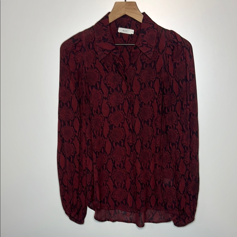 A.L.C 100% Silk Snake Print Button Down Blouse - image 1